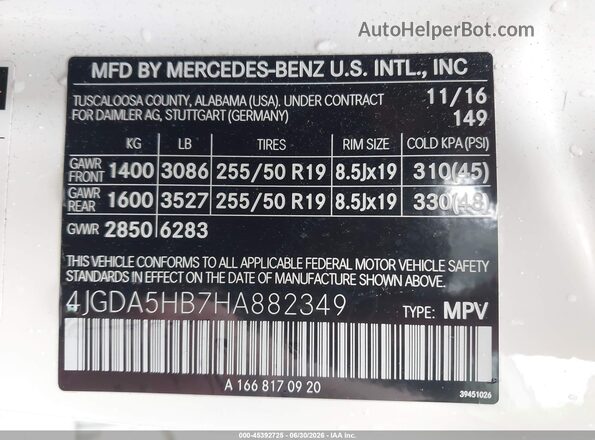 4JGDA5HB7HA882349 2017 MERCEDES-BENZ GLE 350 White ძრავის განყოფილების ხედი