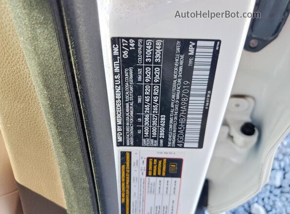 4JGDA5HB7HA987019 2017 MERCEDES-BENZ GLE White Vista de la etiqueta del VIN