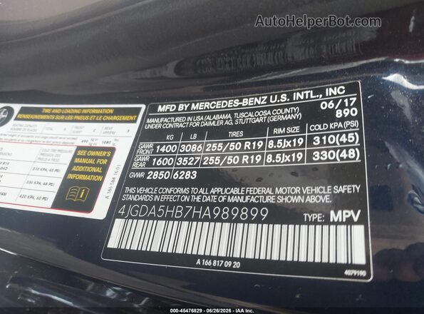 4JGDA5HB7HA989899 2017 MERCEDES-BENZ GLE 350 Dark Blue Вид подкапотного пространства