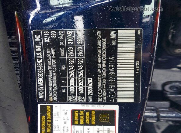 4JGDA5HB9JB099159 2018 MERCEDES-BENZ GLE Blue 