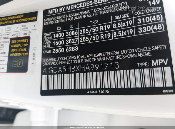 4JGDA5HBXHA991713 2017 MERCEDES-BENZ GLE 350 White Widok komory silnika
