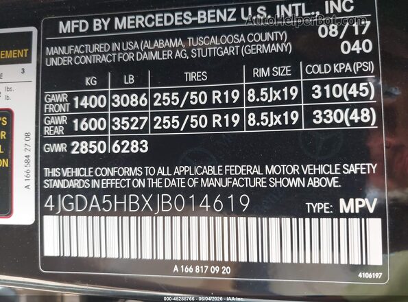 4JGDA5HBXJB014619 2018 MERCEDES-BENZ GLE 350 Black Շարժիչի բաժամունքի տեսք