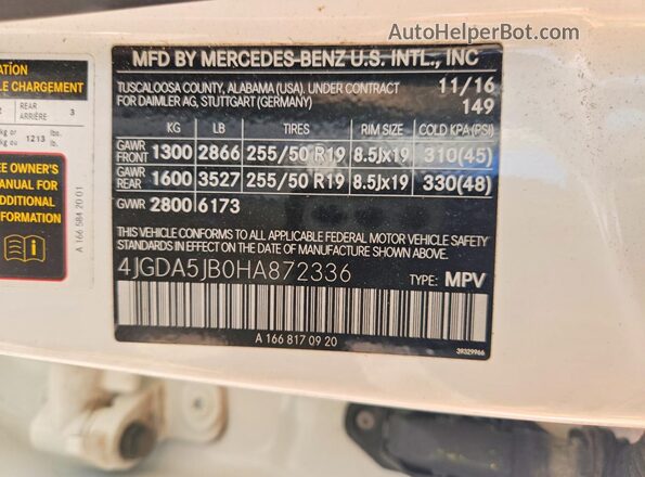 4JGDA5JB0HA872336 2017 MERCEDES-BENZ GLE White 