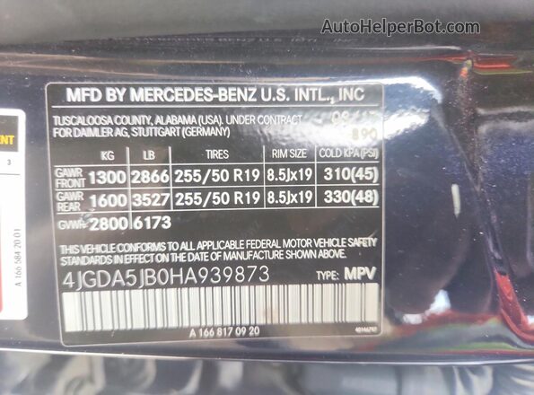 4JGDA5JB0HA939873 2017 MERCEDES-BENZ GLE Blue Widok komory silnika