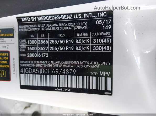 4JGDA5JB0HA974879 2017 MERCEDES-BENZ GLE 350 Белый Вид подкапотного пространства