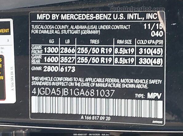 4JGDA5JB1GA681037 2016 MERCEDES-BENZ GLE 350 Black Widok komory silnika