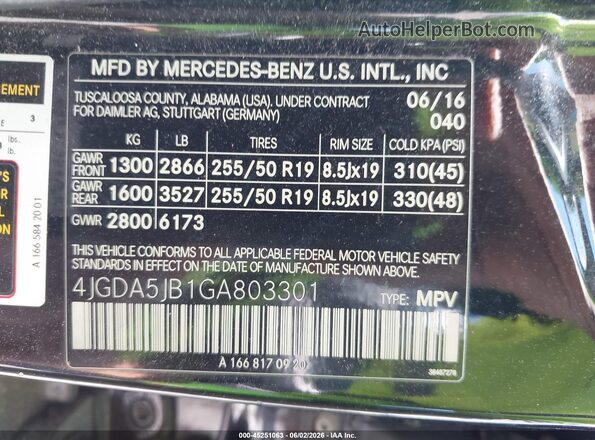 4JGDA5JB1GA803301 2016 MERCEDES-BENZ GLE 350 Black Вид підкапотного простору
