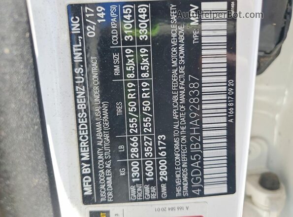 4JGDA5JB2HA928387 2017 MERCEDES-BENZ GLE White Engine compartment view
