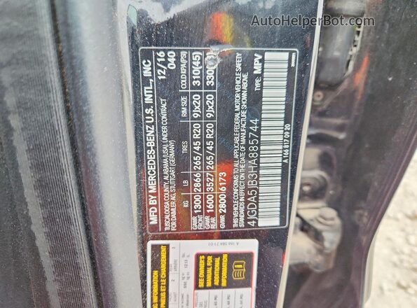 4JGDA5JB3HA885744 2017 MERCEDES-BENZ GLE Black Вид наклейки з VIN-кодом