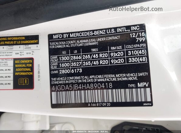 4JGDA5JB4HA890418 2017 MERCEDES-BENZ GLE 350 Белый Вид подкапотного пространства