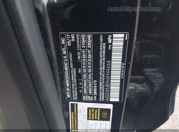 4JGDA5JB5HA944664 2017 MERCEDES-BENZ GLE 350 Black Vista del compartimento del motor