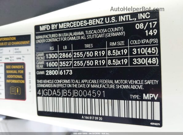 4JGDA5JB5JB004591 2018 MERCEDES-BENZ GLE 350 White Շարժիչի բաժամունքի տեսք