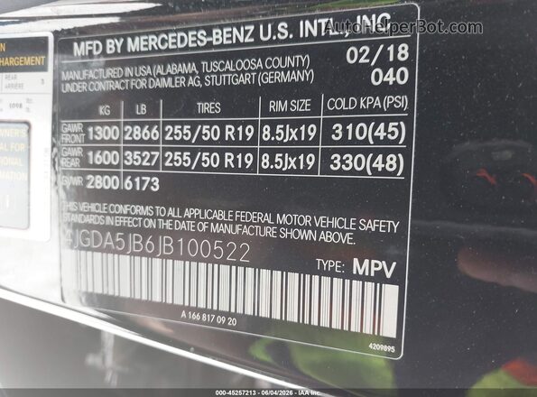 4JGDA5JB6JB100522 2018 MERCEDES-BENZ GLE 350 Black ძრავის განყოფილების ხედი