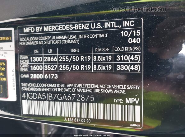 4JGDA5JB7GA672875 2016 MERCEDES-BENZ GLE 350 Black Widok komory silnika