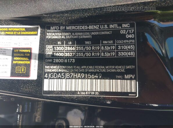 4JGDA5JB7HA915649 2017 MERCEDES-BENZ GLE 350 Black ძრავის განყოფილების ხედი