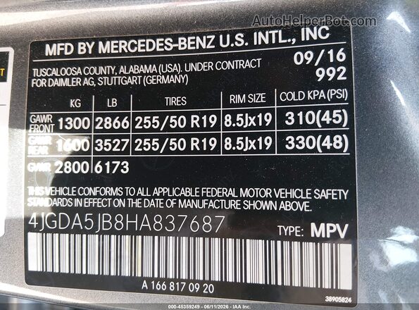 4JGDA5JB8HA837687 2017 MERCEDES-BENZ GLE 350 Black Engine compartment view