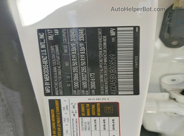 4JGDA5JBXJB008569 2018 MERCEDES-BENZ GLE White VIN sticker view