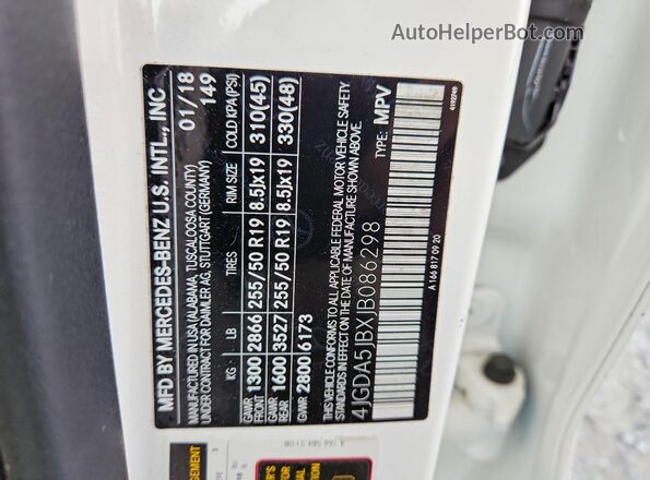 4JGDA5JBXJB086298 2018 MERCEDES-BENZ GLE White VIN sticker view
