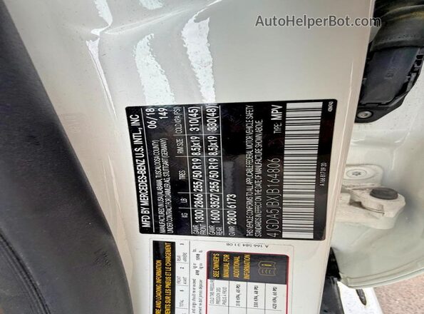 4JGDA5JBXJB164806 2018 MERCEDES-BENZ GLE Белый Вид задних сидений