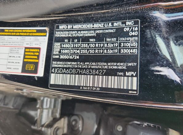 4JGDA6DB7HA838427 2017 MERCEDES-BENZ GLE Black Widok naklejki z numerem VIN
