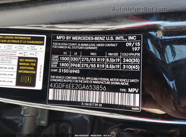 4JGDF6EE2GA653856 2016 MERCEDES-BENZ GL 450 Black ძრავის განყოფილების ხედი