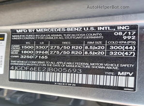 4JGDF6EE2JB005693 2018 MERCEDES-BENZ GLS Gray Vista del compartimento del motor