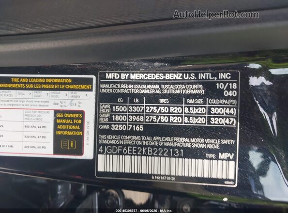 4JGDF6EE2KB222131 2019 MERCEDES-BENZ GLS 450 Black Vista del compartimento del motor