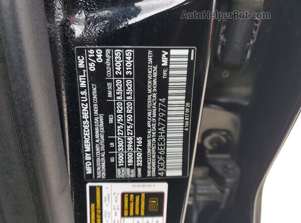 4JGDF6EE3HA779774 2017 MERCEDES-BENZ GLS Black VIN sticker view