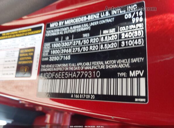 4JGDF6EE5HA779310 2017 MERCEDES-BENZ GLS 450 Red ძრავის განყოფილების ხედი