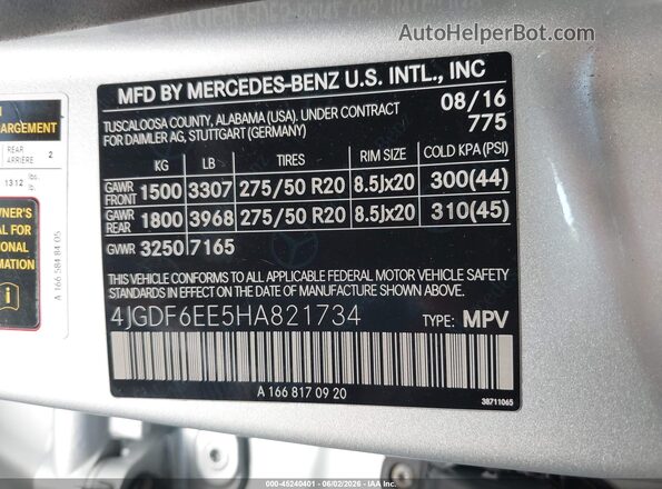 4JGDF6EE5HA821734 2017 MERCEDES-BENZ GLS 450 Silver Vista del compartimento del motor