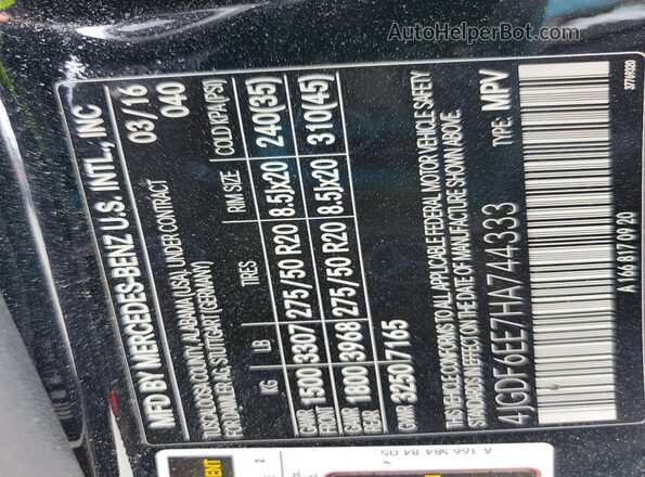 4JGDF6EE7HA744333 2017 MERCEDES-BENZ GLS Black Vista de la etiqueta del VIN