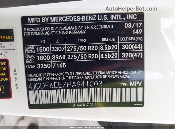 4JGDF6EE7HA941003 2017 MERCEDES-BENZ GLS 450 White Շարժիչի բաժամունքի տեսք