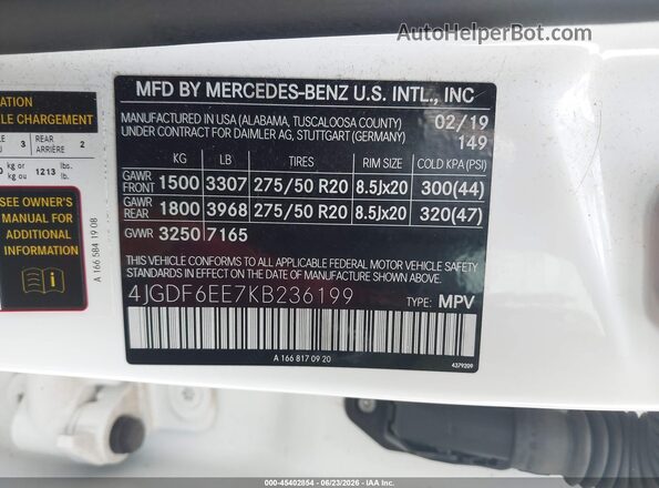 4JGDF6EE7KB236199 2019 MERCEDES-BENZ GLS 450 Белый Вид подкапотного пространства