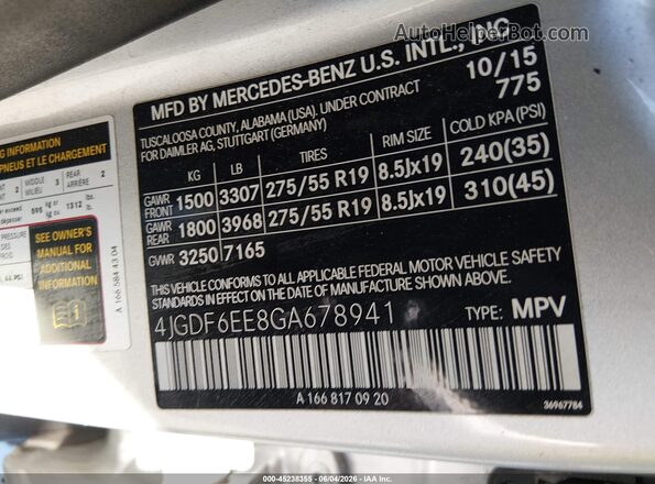 4JGDF6EE8GA678941 2016 MERCEDES-BENZ GL 450 Silver Widok komory silnika
