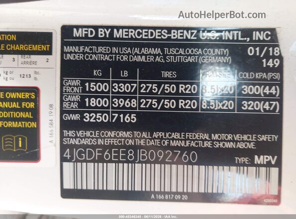 4JGDF6EE8JB092760 2018 MERCEDES-BENZ GLS 450 White Widok komory silnika