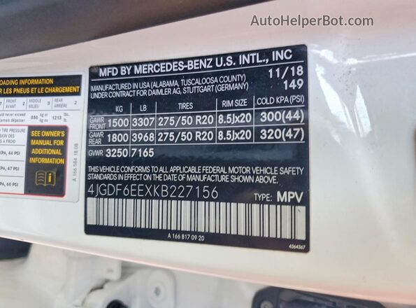 4JGDF6EEXKB227156 2019 MERCEDES-BENZ GLS Белый 
