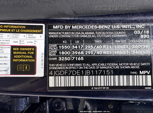 4JGDF7DE1JB117151 2018 MERCEDES-BENZ GLS 550 Blue Engine compartment view