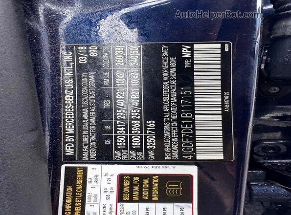4JGDF7DE1JB117151 2018 MERCEDES-BENZ GLS Blue Vista de los asientos traseros