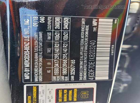 4JGDF7DE1KB203240 2019 MERCEDES-BENZ GLS Black სალონის 360-გრადუსიანი ხედი