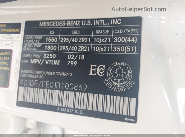 4JGDF7FE0JB100869 2018 MERCEDES-BENZ AMG GLS 63 Белый Вид подкапотного пространства