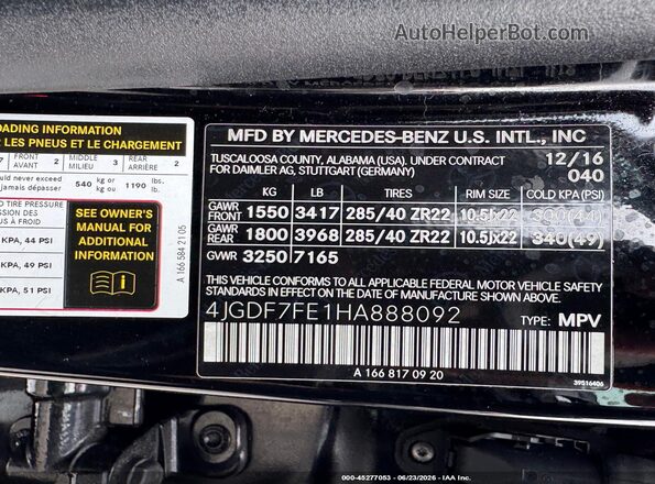 4JGDF7FE1HA888092 2017 MERCEDES-BENZ AMG GLS 63 Черный Вид подкапотного пространства