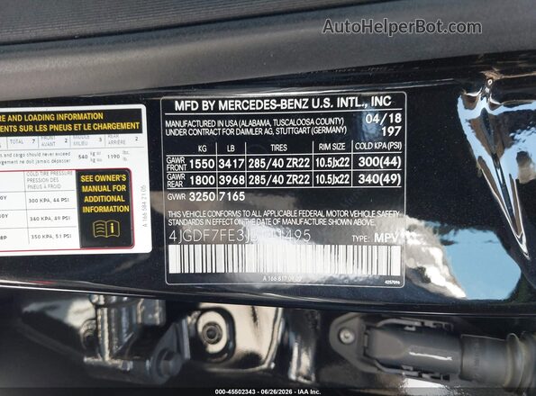 4JGDF7FE3JB141495 2018 MERCEDES-BENZ AMG GLS 63 Black Widok komory silnika