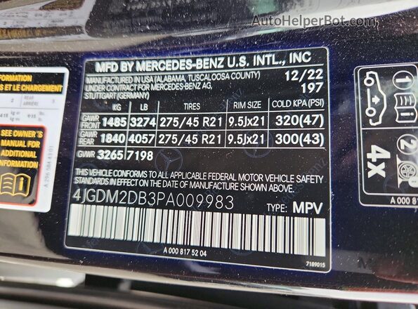 4JGDM2DB3PA009983 2023 MERCEDES-BENZ EQS Black Widok wnętrza 360 stopni