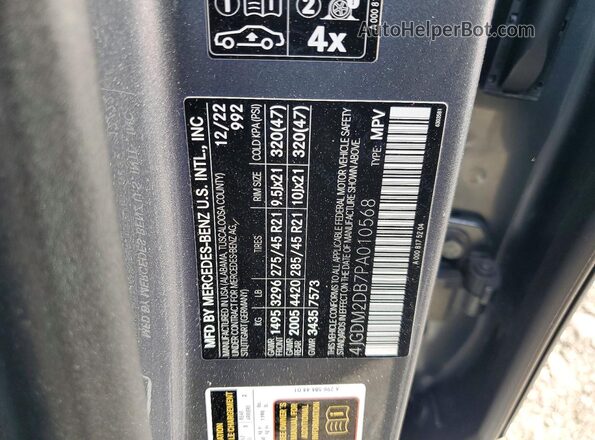 4JGDM2DB7PA010568 2023 MERCEDES-BENZ EQS Black Vista de la etiqueta del VIN