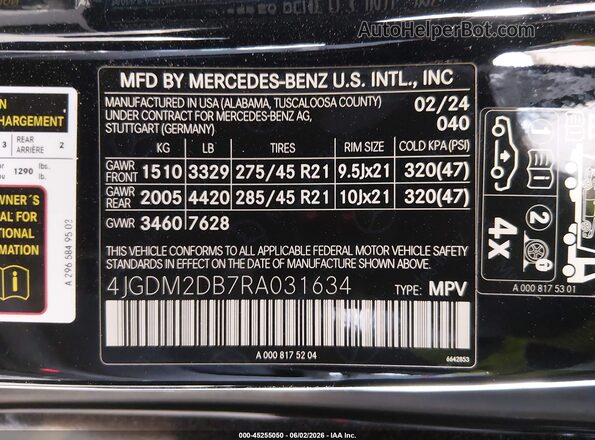 4JGDM2DB7RA031634 2024 MERCEDES-BENZ EQS Black ძრავის განყოფილების ხედი