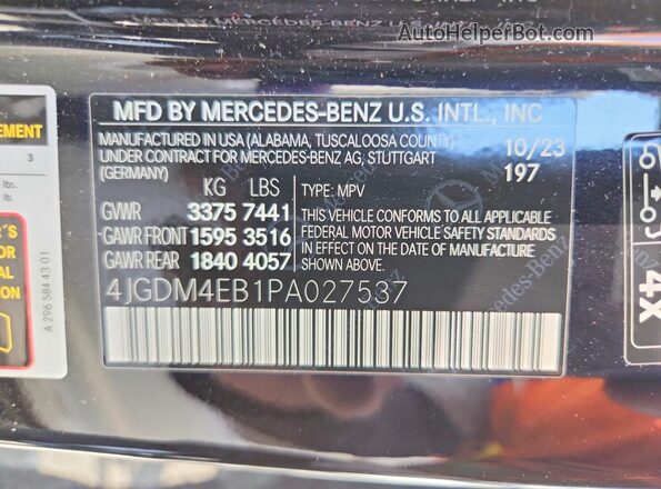 4JGDM4EB1PA027537 2023 MERCEDES-BENZ EQS Black VIN კოდის სტიკერის ხედი