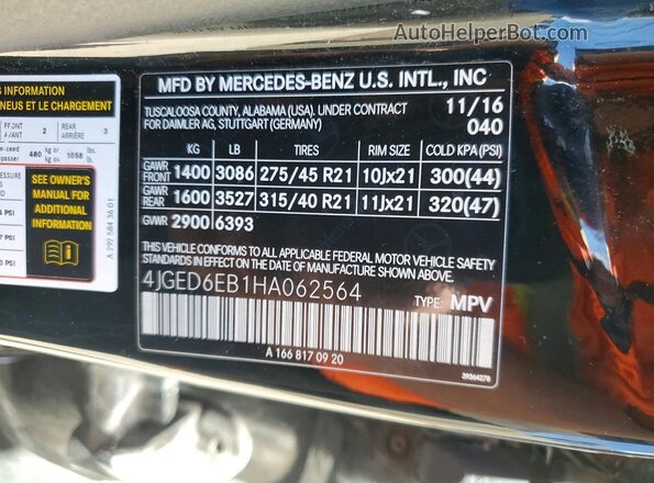 4JGED6EB1HA062564 2017 MERCEDES-BENZ GLE Black VIN կոդի պիտակի տեսք