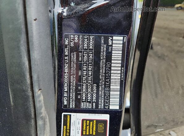 4JGED6EB1KA152790 2019 MERCEDES-BENZ GLE Black Widok naklejki z numerem VIN