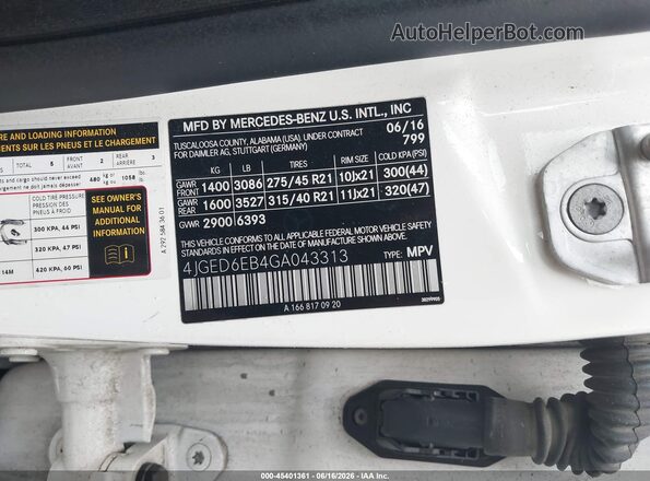 4JGED6EB4GA043313 2016 MERCEDES-BENZ GLE 450 AMG COUPE Белый Вид подкапотного пространства