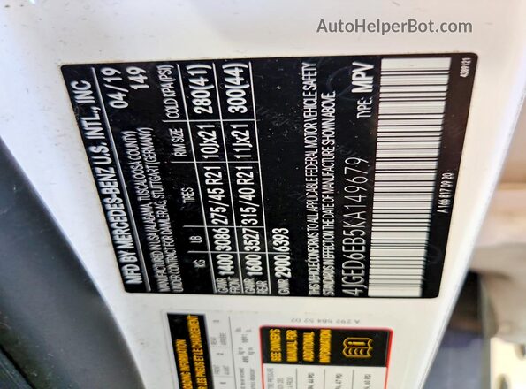 4JGED6EB5KA149679 2019 MERCEDES-BENZ GLE White Widok naklejki z numerem VIN